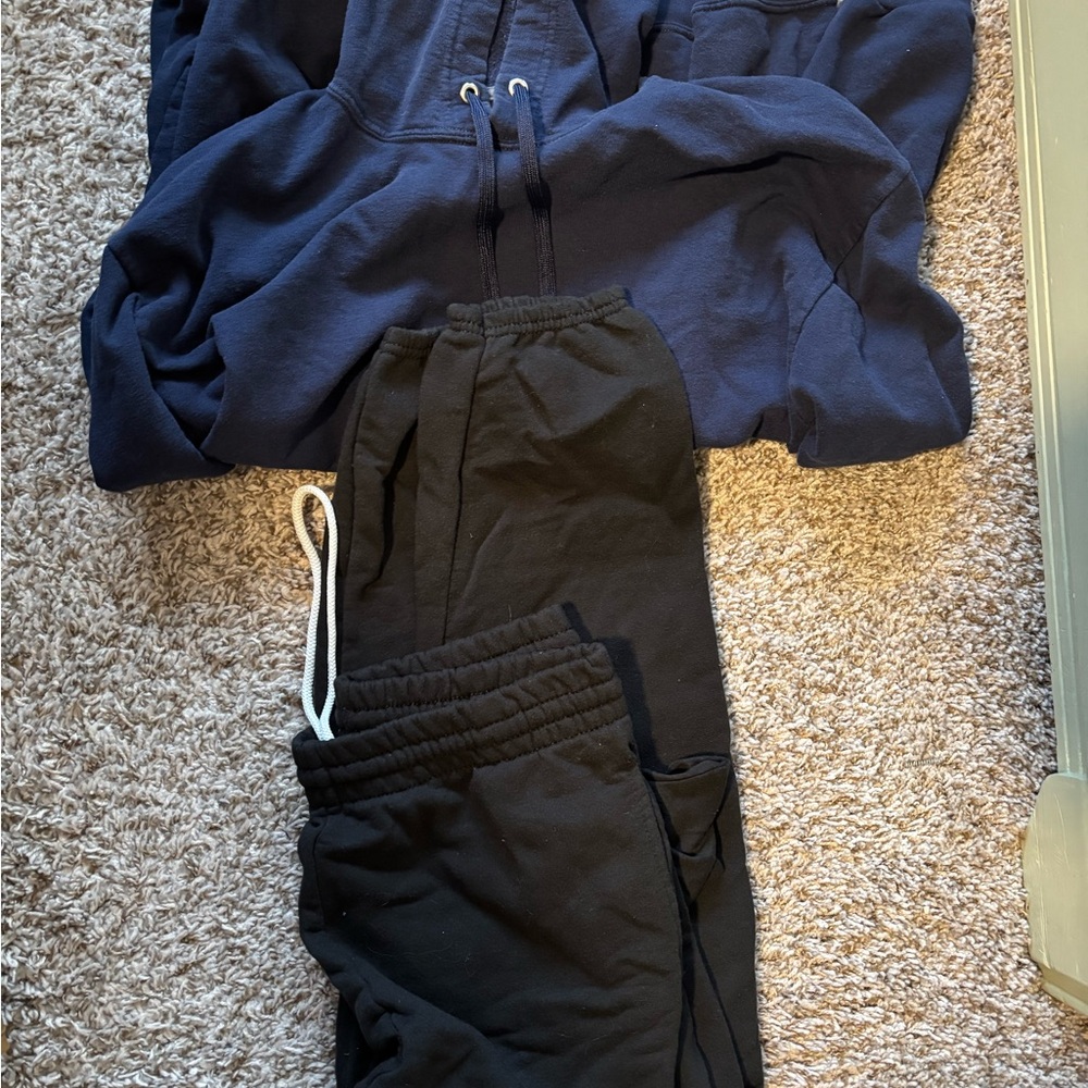 Navy Hoodie and Black Sweatpants Set